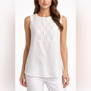 Gap White Linen Sleeveless Textured Appliqué Boho Tank Top Summer Blouse Medium